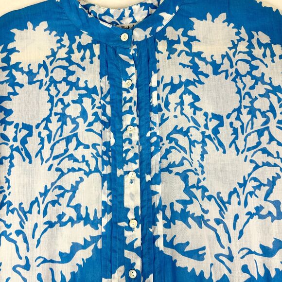 Juliet Dunn Floral Cotton Mini Dress Size 3 US 8-10 NWT Sapphire Blue Scalloped - Picture 5 of 11